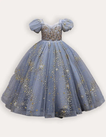 Sequin Embroidered Tulle Long Party Dress